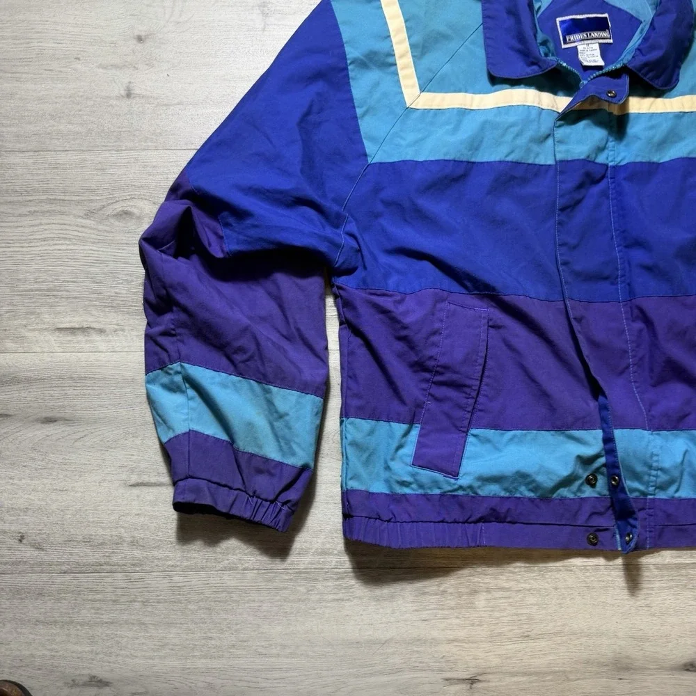 Vintage 90s‎ Prides Landing Colorblock Jacket Medium Purple Teal Made In Taiwan